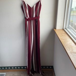 Maroon Striped Lovers and Friends Jumpsuit